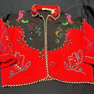Michael Simon New York Rockabilly Western Wear Embellished Cardigan Sweater size